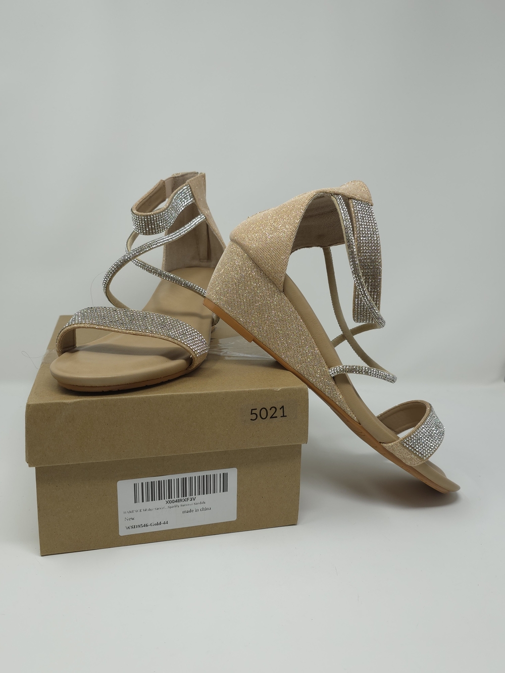 ✨Sparkly Gold & Rhinestone Low Wedge Sandals - NEW IN BOX! ✨